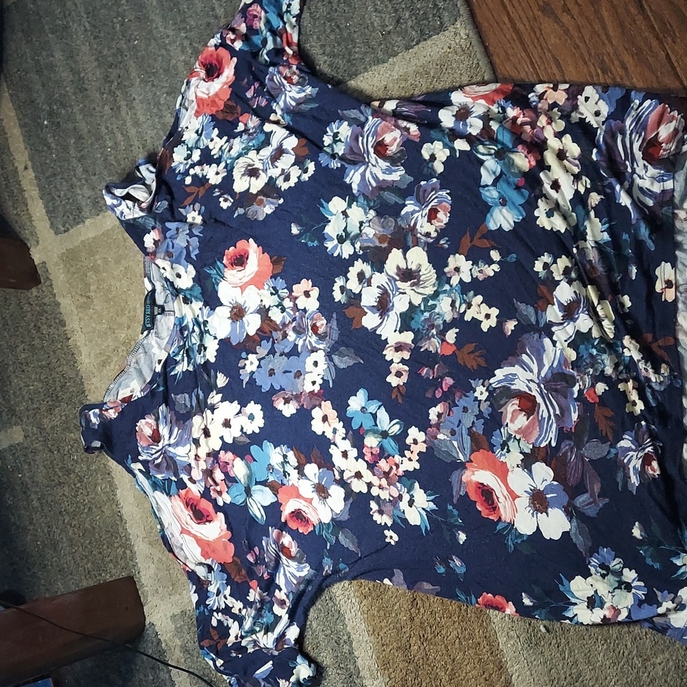 Betsy Red Couture Floral Women's Top - Blue and Red - Peak-a-boo Shoulders